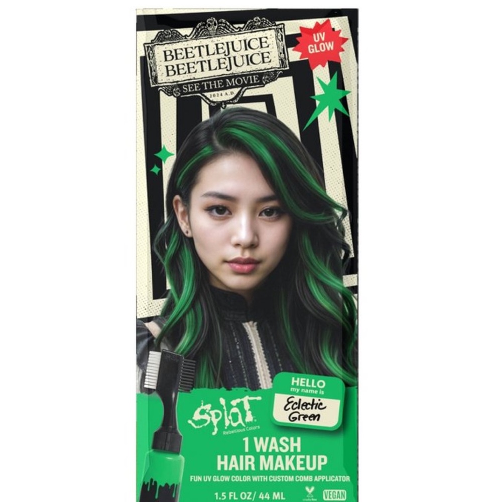 NIB Splat 1 Wash Gel Temporary Hair Color - Eclectic Green - 1.5 fl oz